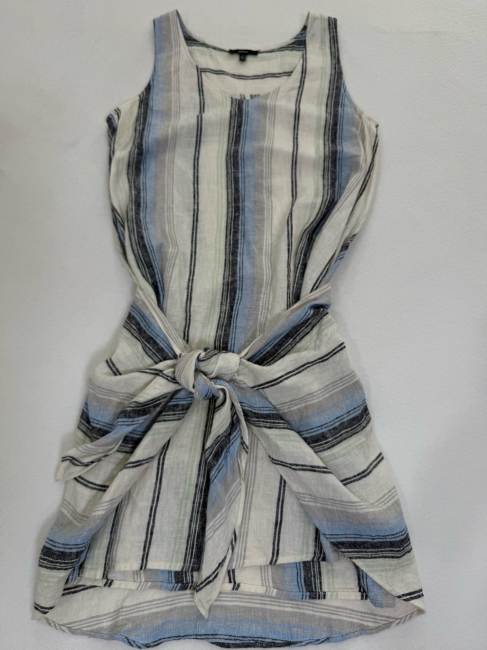 DREW White, Blue & Black Striped Tie-Front Mini Dress